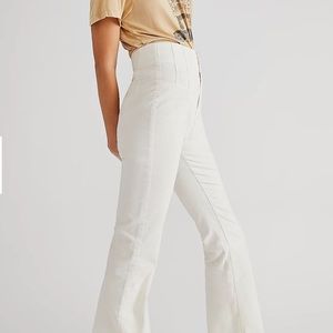New Free People Jayde Cord Jeans Pants High Rise Flare Leg Cords Winter White 27